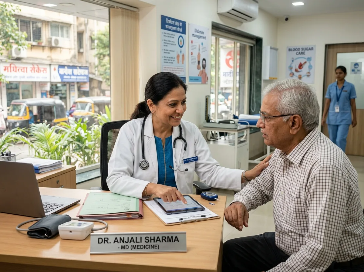 Indian doctor clinical consultation for Diabetes screening
